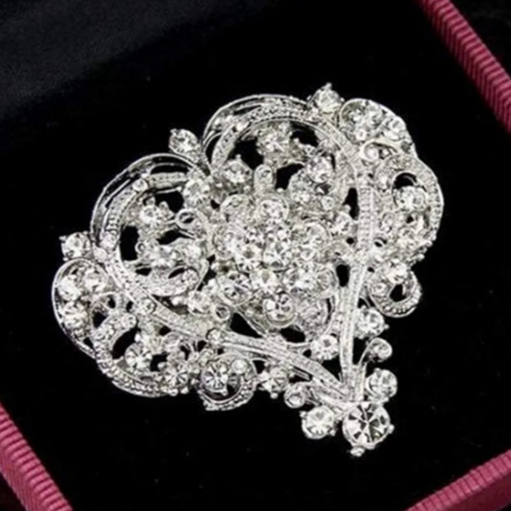 Rhinestone Crystal Heart Brooch